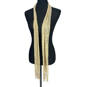 Delicate Cream Colored Fringed Ends Thin‎ Accessory Scarf